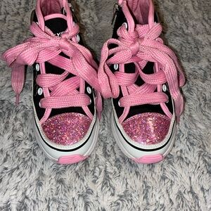 Kids Glitter High-Top Sneakers - Pink & Black